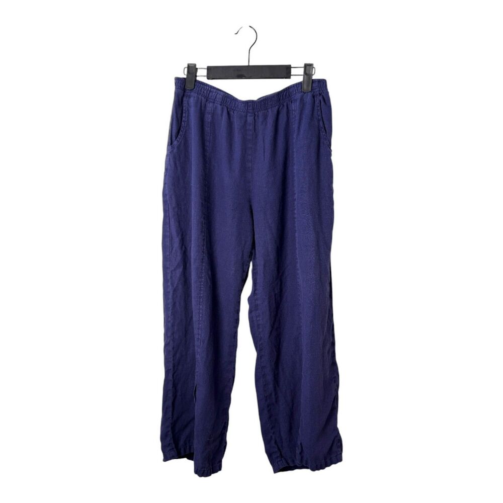 Focus Casual Life Linen Navy Blue Flowy Wide Leg Pants Size Small